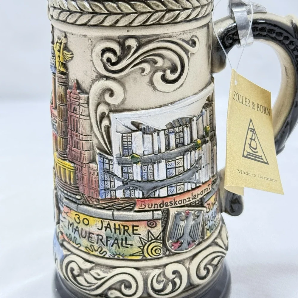 Zoller Born Beer Stein 30 Year Fall Of Berlin Wall #207/5000 Pewter Lid Mint COA